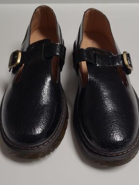 Svpsofi Black Pebble Leather Mary Jane Shoes with Buckle - Size 10